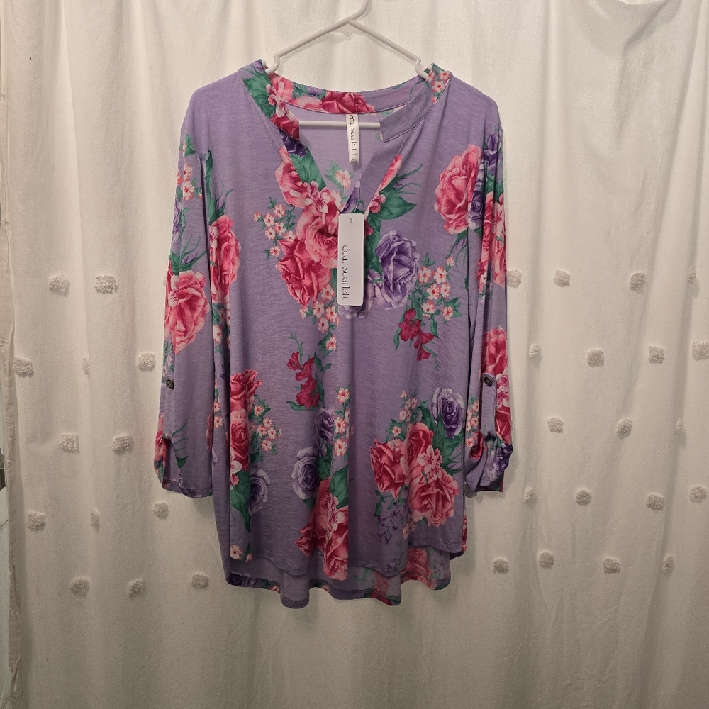Dear Scarlett Purple And Pinl Blouse Size Large Nwt